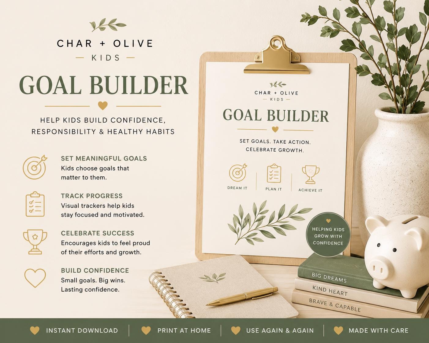 Goal Builder for Kids Goal Setting Printable Goal Tracker Confidence Building Activity Responsibility Chart Instant Download