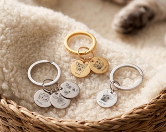 Custom Pet Portrait Engraved Keychain Personalized Dog Cat Memorial Gift