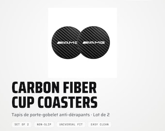 Onderzetters van koolstofvezel voor in de auto – Set van 2 – Antislip siliconen – Universele pasvorm – Auto-interieuraccessoire