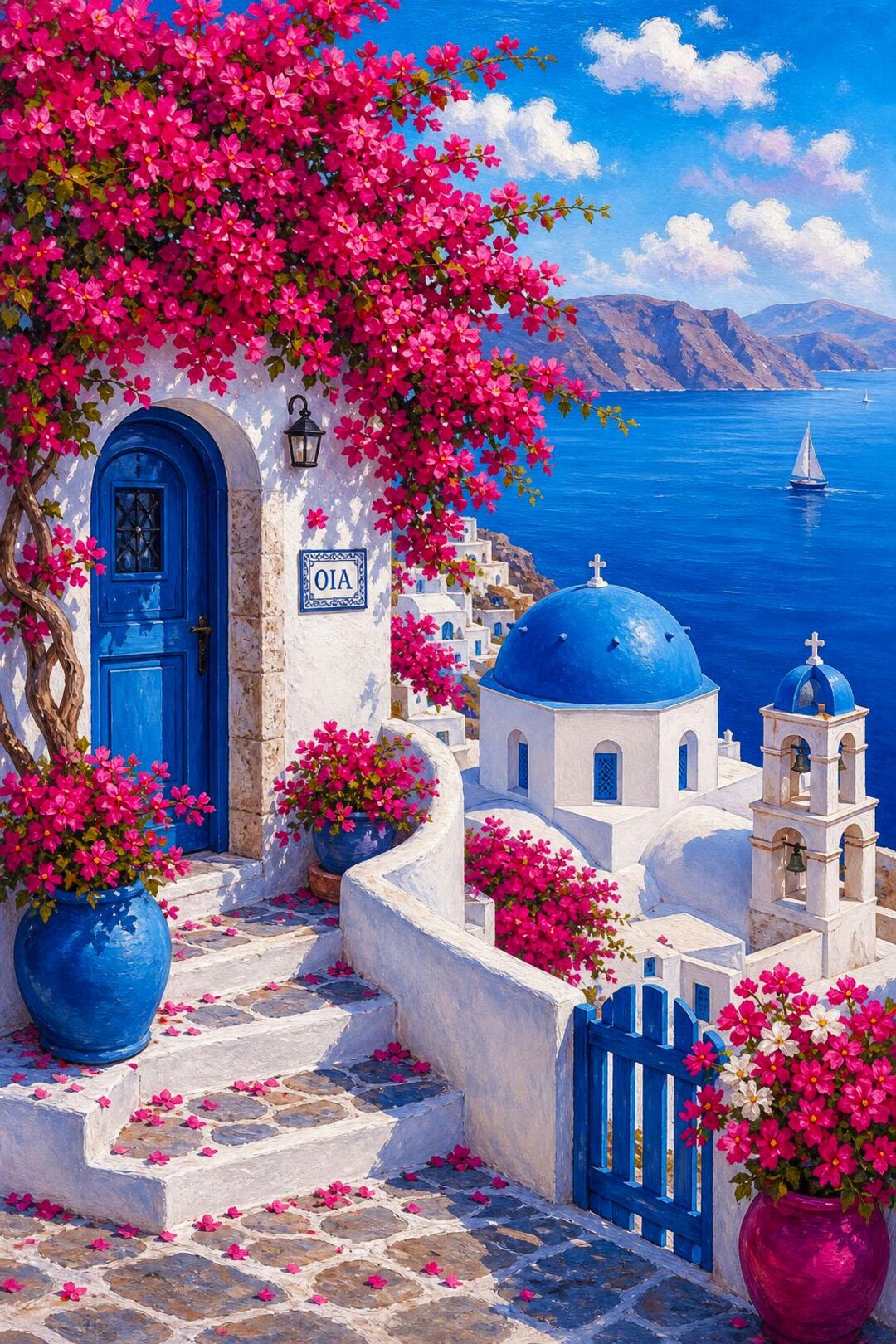 Santorini Blue Domes - Counted Cross Stitch Pattern | Full Coverage ...