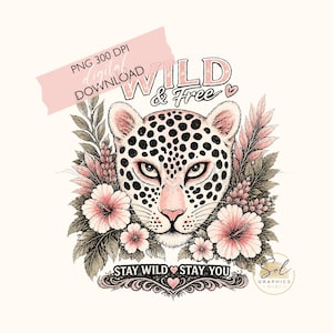 Rosa leopard boho kokett PNG, rosa blommig leopardskjortadesign, vild och gratis sublimering, boho trendig grafisk t-shirt PNG-nedladdning.