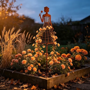 Rustikt metallspaljé för klätterväxter, Iron Girl trädgårdspåke, rosenblomspaljé, trädgårdskonstdekor, utomhusväxtstöd för vinstockar