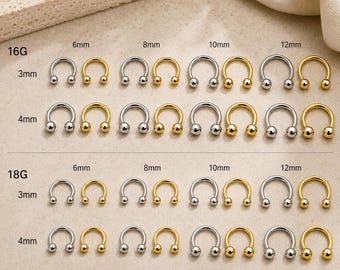 16G 18G Implant Grade Titanium Horseshoe Septum Ring Daith Helix Tragus Hoop Circular Barbell Internally Threaded, 6mm 8mm 10mm 12mm