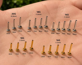 Implant Grade Titanium Threadless Replacement Post, Push Pin Flat Back Labret, 16G 18G 20G Cartilage Helix Conch Tragus Nose Stud Piercing