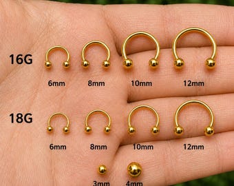 16G 18G Implant Grade Titanium Horseshoe Septum Ring Daith Helix Tragus Hoop Circular Barbell Internally Threaded, 6mm 8mm 10mm 12mm