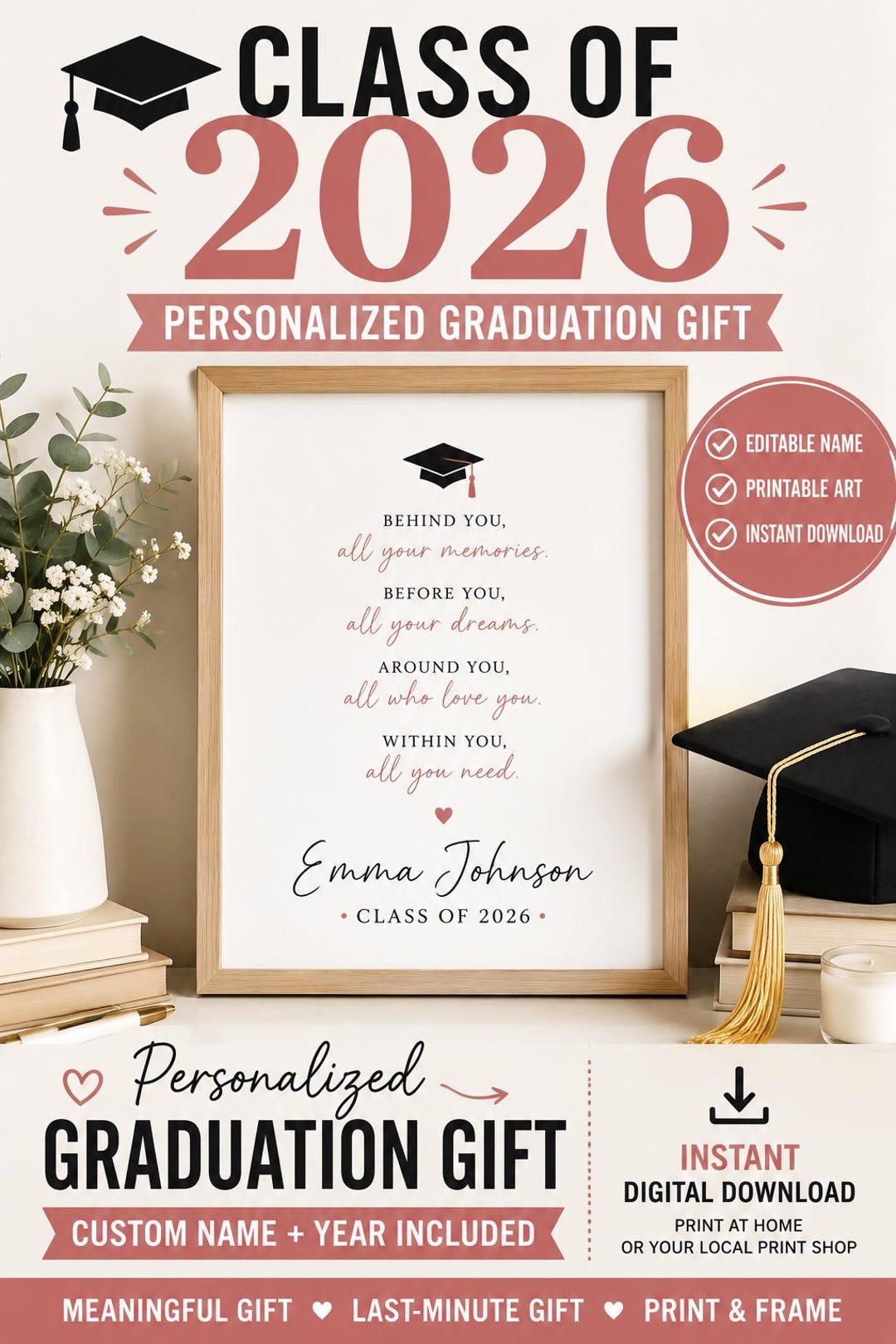 Graduation Gift Printable Wall Art | Class of 2026 Senior Gift Poster ...