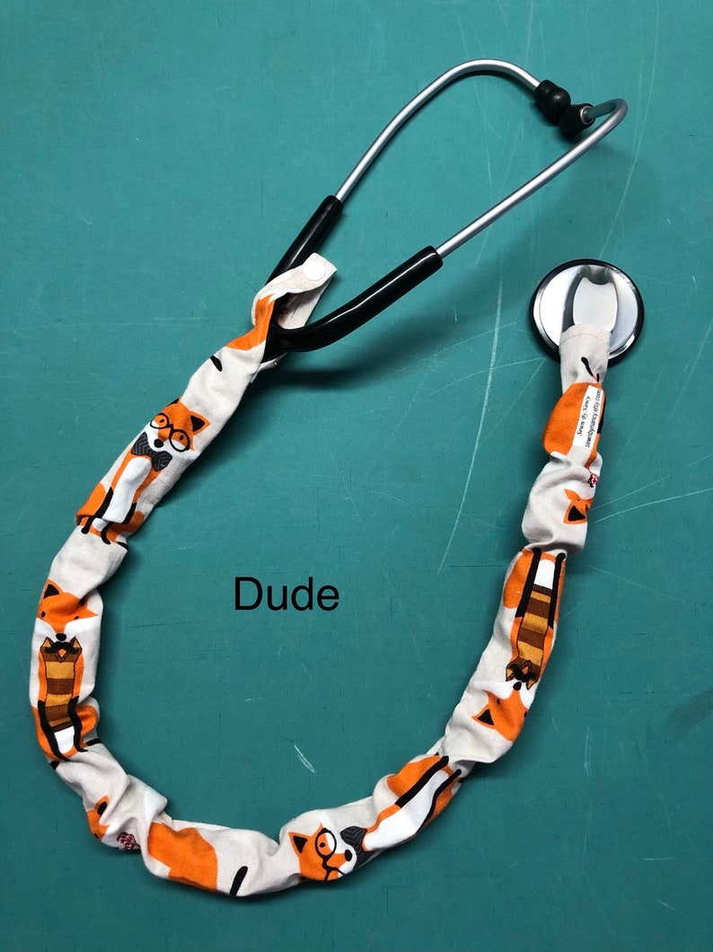 Dude Double or Tunable style RN Nurse Doc Vet HandmadeUSA Stethoscope Cover Scrunchie DAPPER FOX/'s Taupe Protect bare neck /& tubing Single