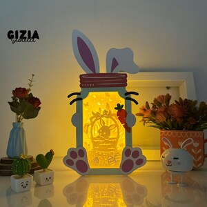 Bunny Mason Jar Box Schatten Box SVG Für Cricut Projekte DIY, Bunny Mason Jar Box Laterne Für Dekoration, Papierschnitt, Geschenk für Sie / Ihn 2