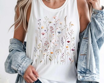 Koszula Comfort Colors® Vintage Pressed Flowers, T-shirt w stylu boho cottagecore, podkoszulek na prezent dla ogrodnika, koszulka z motywem botanicznym i kwiatowym, koszula z motywem dzikich kwiatów
