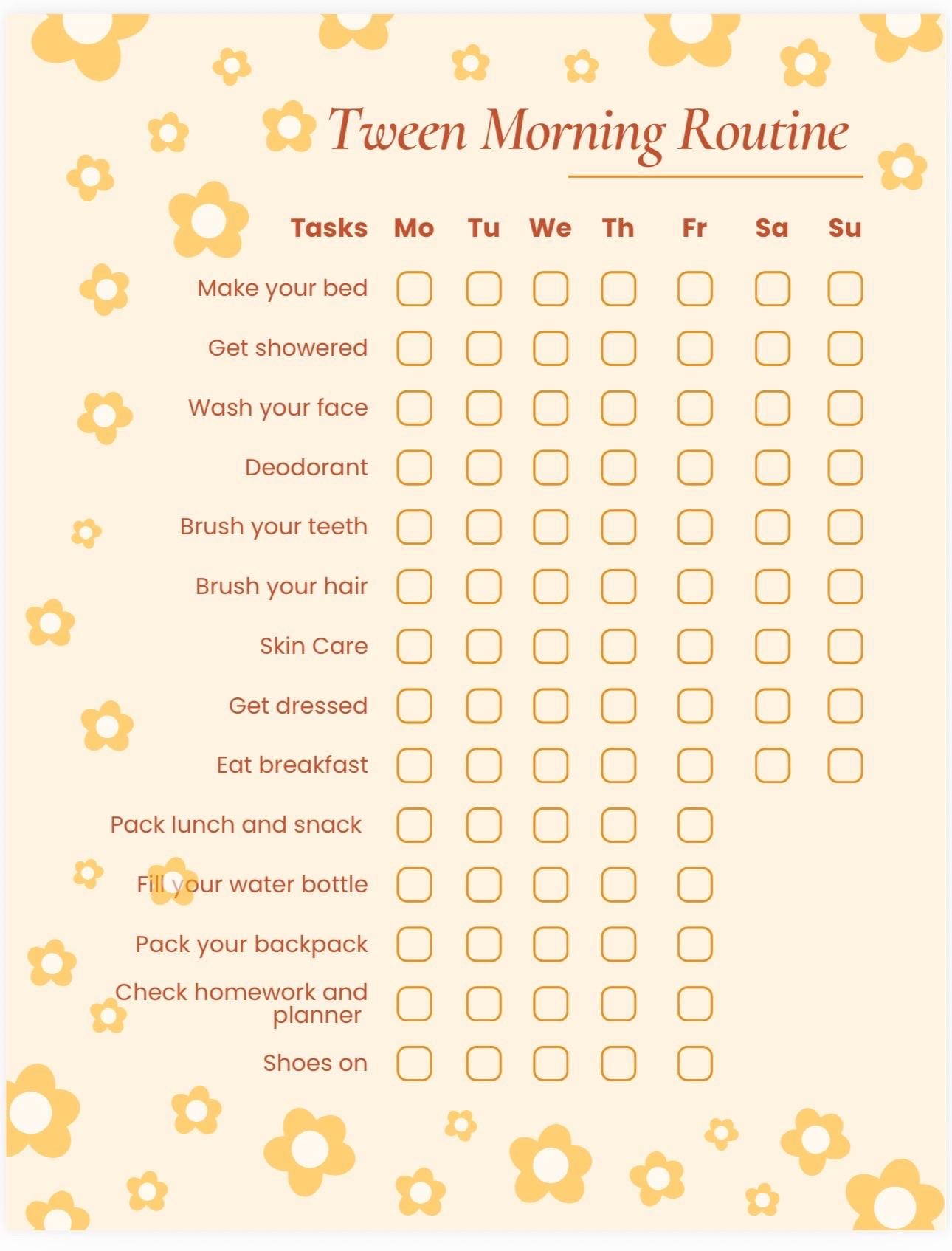 Tween Morning Routine Cold Tween Morning Routine Checklist Printable for Girls | Kids Daily ...
