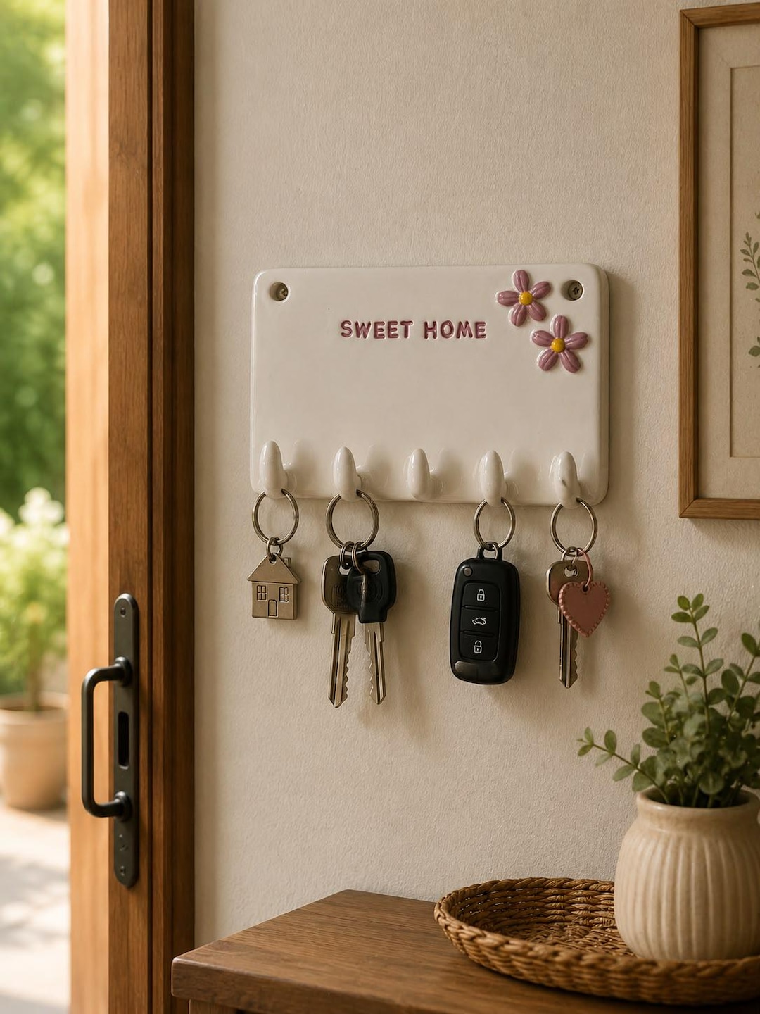Handmade Floral Ceramic Key Holder | Floral Cottagecore Wall Decor ...