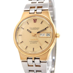 Vintage 1970s OMEGA Constellation f300Hz Tuning Fork 35mm Gold Men's Watch From Japan Y890