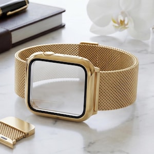 Apple Watch-armbandsfodral i guldfärgat rostfritt stål – 2-i-1-armbandsskydd