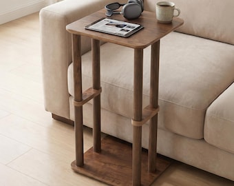 Houten C-tafel, bijzettafel, laptopstandaard, modern bijzettafeltje, Scandinavische meubels
