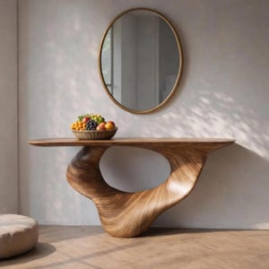 Modern Wood Console Table | Sculptural Entryway Table