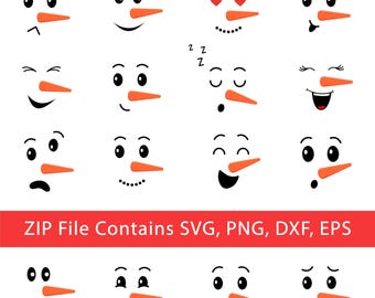 Rostos de boneco de neve SVG, Boneco de neve SVG, Clipart de boneco de neve de Natal SVG, Arquivo de corte de boneco de neve para Cricut, Boneco de neve para imprimir em PNG