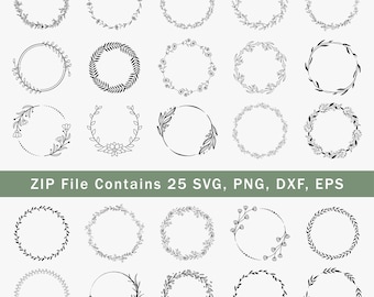 Pacote de SVG de Coroa Floral: Moldura Circular para Casamento, Design Vetorial (Arquivo Digital)