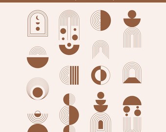 Conjunto de arquivos SVG com formas modernas de meados do século, formas retrô, designs minimalistas, formas boho, abstração e corte a laser com formas modernas.