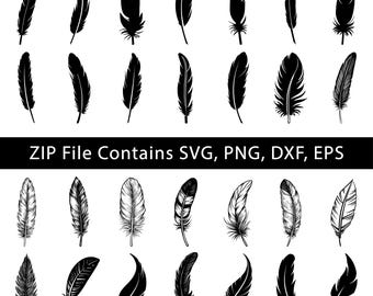 Pacote de penas em SVG, Penas em SVG e PNG: Design digital pronto para corte para Cricut e Silhouette
