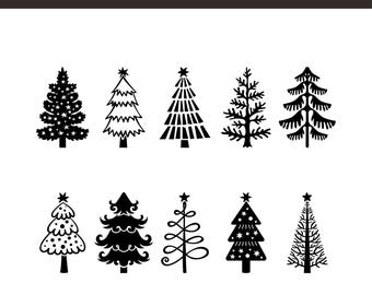 Pacote de imagens SVG de árvore de Natal, SVG de Natal, Silhueta de árvore de Natal, Clipart de árvore de Natal, Contorno de árvore de Natal, SVG de enfeites de Natal