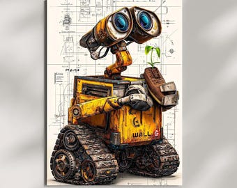 Plakat Wall-E, Blueprint Robot Plant Art, Wydruk ścienny do sypialni w stylu science fiction