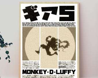 Japoński plakat z Luffym, jednoczęściowa sztuka retro z gazety, grafika ścienna do sypialni z anime