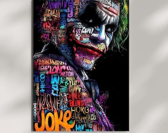 Plakat typograficzny Jokera, neonowe graffiti, sztuka słowa, wydruk na ścianę do ciemnej sypialni