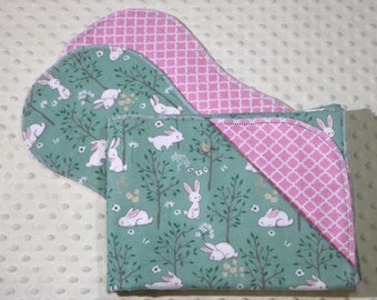 Little Ones Too Pink with Coordinating Fabric on Reverse Side Hemstitched Flannel Baby Blanket and 2 Burp Cloths Kit