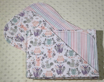 Little Ones Too Pink with Coordinating Fabric on Reverse Side Hemstitched Flannel Baby Blanket and 2 Burp Cloths Kit
