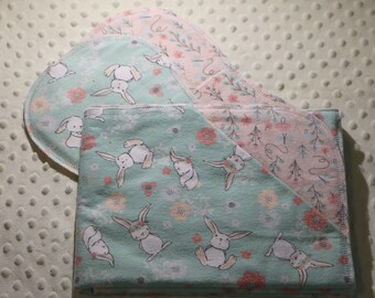 Little Ones Too Pink with Coordinating Fabric on Reverse Side Hemstitched Flannel Baby Blanket and 2 Burp Cloths Kit