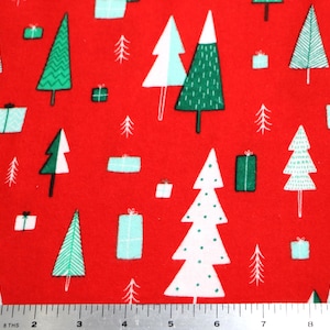 Flannel By The Yard, Christmas Trees Red, Cotton Flannel