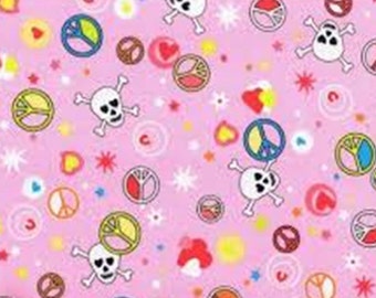 Flannel by the Yard – Peace and Skulls 100% Cotton Flannel