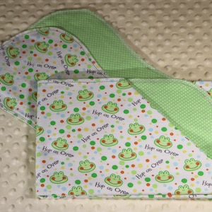 Hemstitched Flannel Baby Blanket and 2 Burp Cloths Kit Sweet Swimming Turtles Coordinating Fabric on Reverse Side
