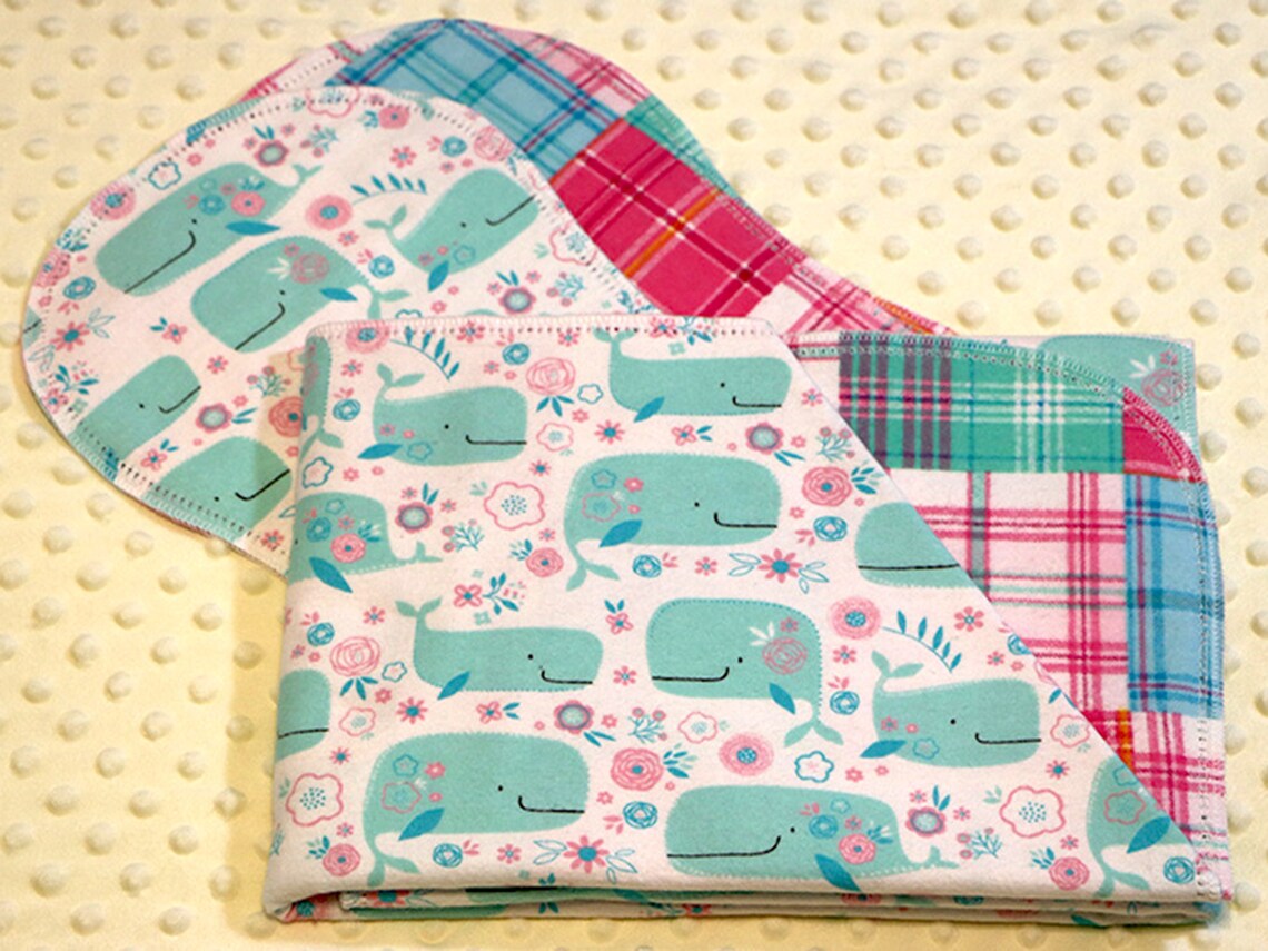 Hemstitched Flannel Baby Blanket and 2 Burp Cloths Kit Smiling Etsy