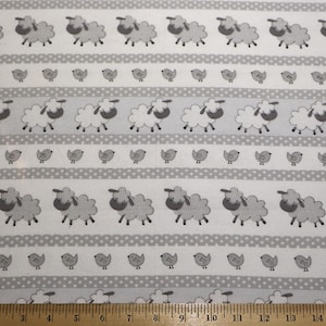 Flannel by the Yard – Lambs And Chicks Gray And White Cotton Flannel