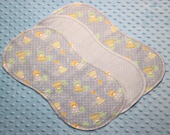 Hemstitched Flannel 3 Piece Burp Cloth Kit Animal Peepers White Dots With Coordinating Fabric on Reverse