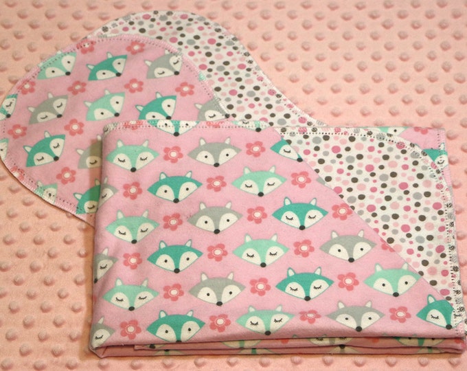 Hemstitched Flannel Baby Blanket and 2 Burp Cloths Kit Fox Etsy