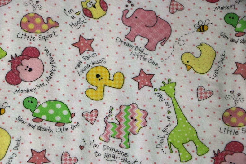 Little Ones Too Pink with Coordinating Fabric on Reverse Side Hemstitched Flannel Baby Blanket and 2 Burp Cloths Kit