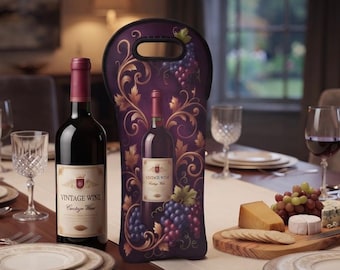 Vintage Wine Tote Bag | Neoprene Bottle Carrier, Old World Filigree Design