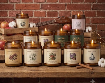 Vintage Botanical Soy Candle | Hand-Poured Apothecary Jar, 9 oz