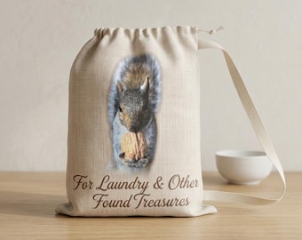 Squirrel Laundry Bag: Rosie's Stash, Spun Polyester, Drawstring Closure