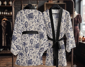 Midnight Manor Gothic Kimono Robe with Belt, Spooky Gothic Chic Loungewear & Dressing Gown