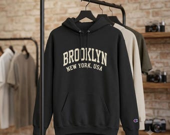 Vintage Brooklyn NY Champion Hoodie | Retro New York Varsity Hooded Sweatshirt