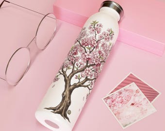 Cherry Blossom Water Bottle, 20oz Stainless Steel, Insulated Travel Flask, Botanical Hydration Mug
