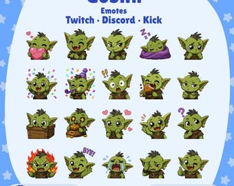 20 Hand-Drawn Goblin Emotes PNG Pack | Twitch, Discord, Kick (Digital Download)