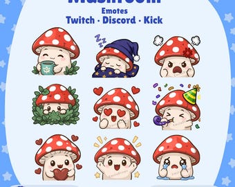 Mushroom Emotes Pack | Kawaii PNG Stream Emotes (Digital Download)