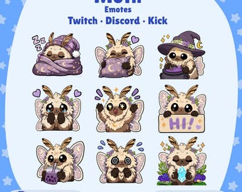 Moth Emotes Pack | 9 PNG Twitch, Discord Stream Graphics (Digital Download)