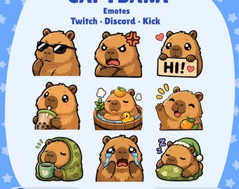 Capybara Emotes Pack | 9 Hand-Drawn PNG for Twitch, Discord (Instant Download)