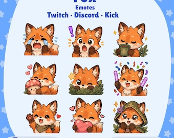 Kawaii Fox Emotes Pack | 9 PNG Twitch Discord Streamer Graphics (Digital Download)