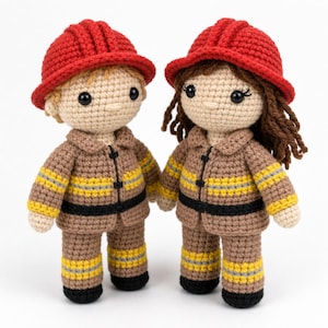 Amigurumi-Feuerwehrmann-Häkelanleitung (PDF, zweisprachig Französisch/US)